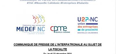 Réforme fiscale : L'inter-patronale adresse un communiqué aux calédoniens