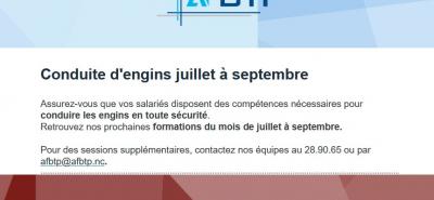 AFBTP - Les formations conduite d'engins du mois juillet à septembre 2023