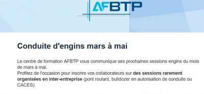 AFBTP - Les formations conduite d'engins du mois de mars à mai 2023