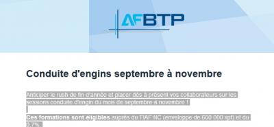 AFBTP - Les formations conduite d'engins du mois de septembre à novembre 2023