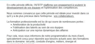 AFBTP - Les formations du mois d'avril 2024